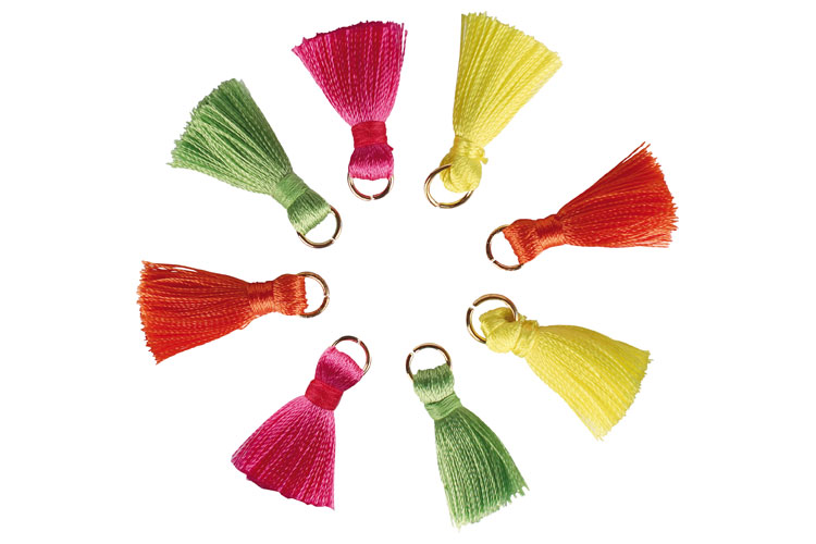 Mini pompons fluo sur anneaux - 8 pièces