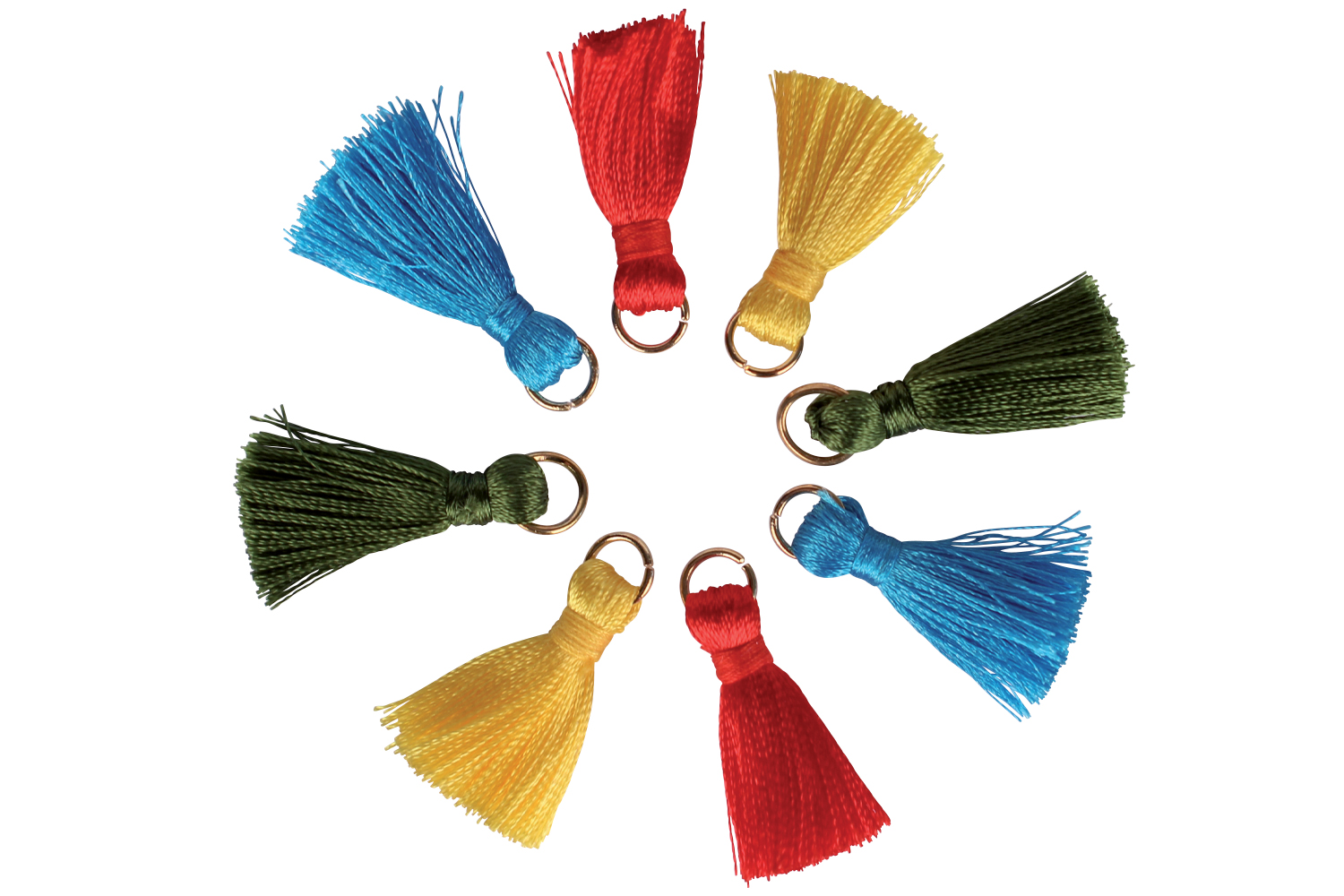 Mini pompons vifs sur anneaux - 8 pièces