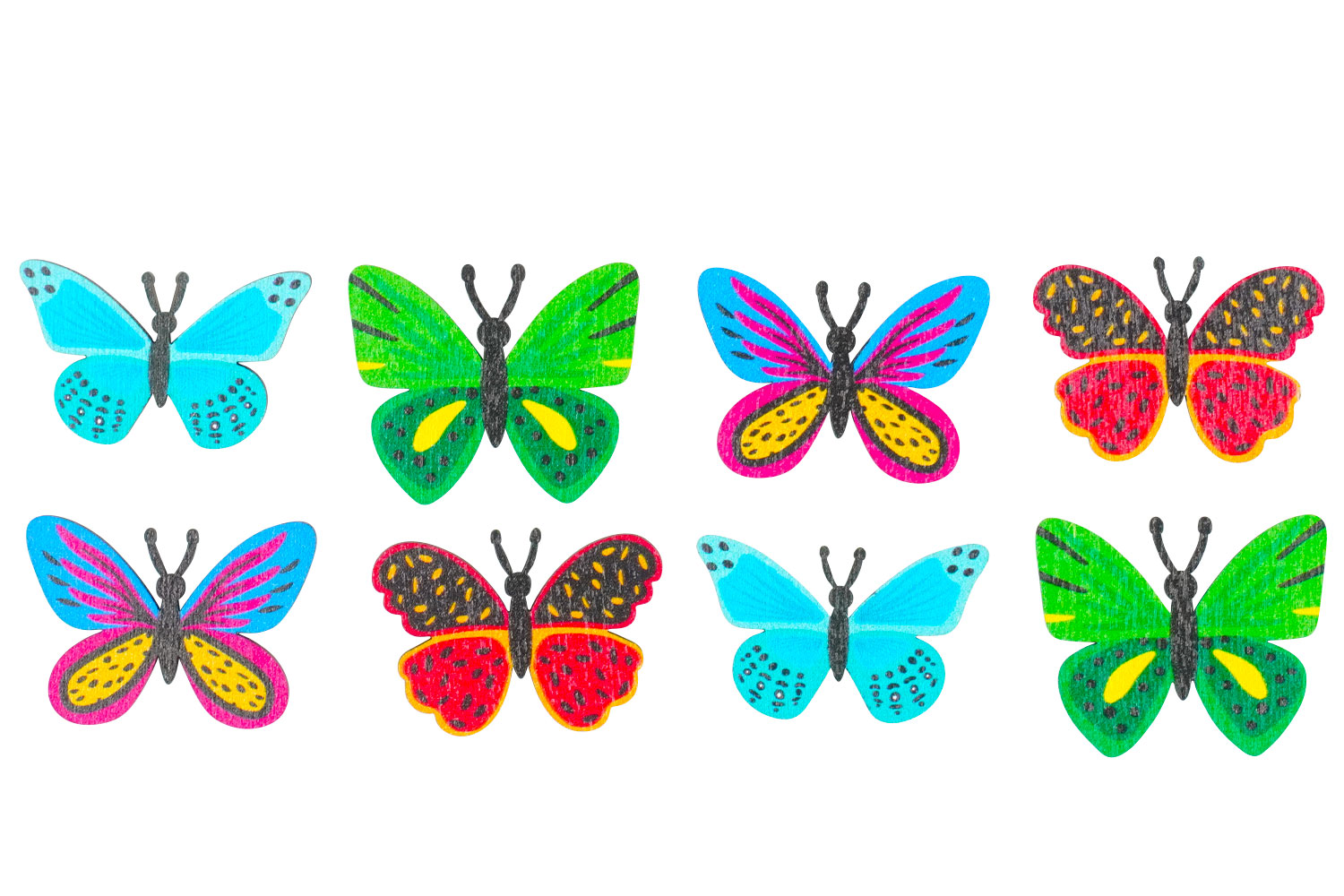 Motifs papillons en bois décoré - 8 pièces