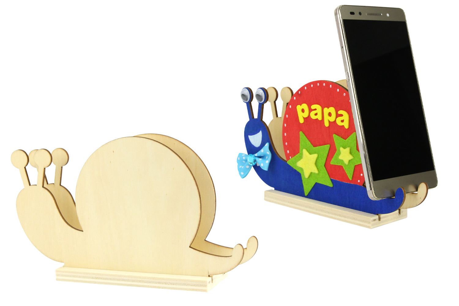Support smartphone escargot en bois