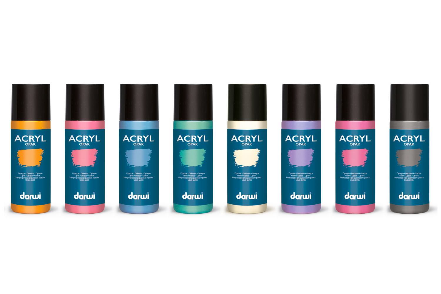 Acryl Opak 80 ml - set de 8 couleurs tendances : ocre jaune, rose anglais, bleu gris, vert menthe, ivoire, lilas, sorbet framboise, gris foncé