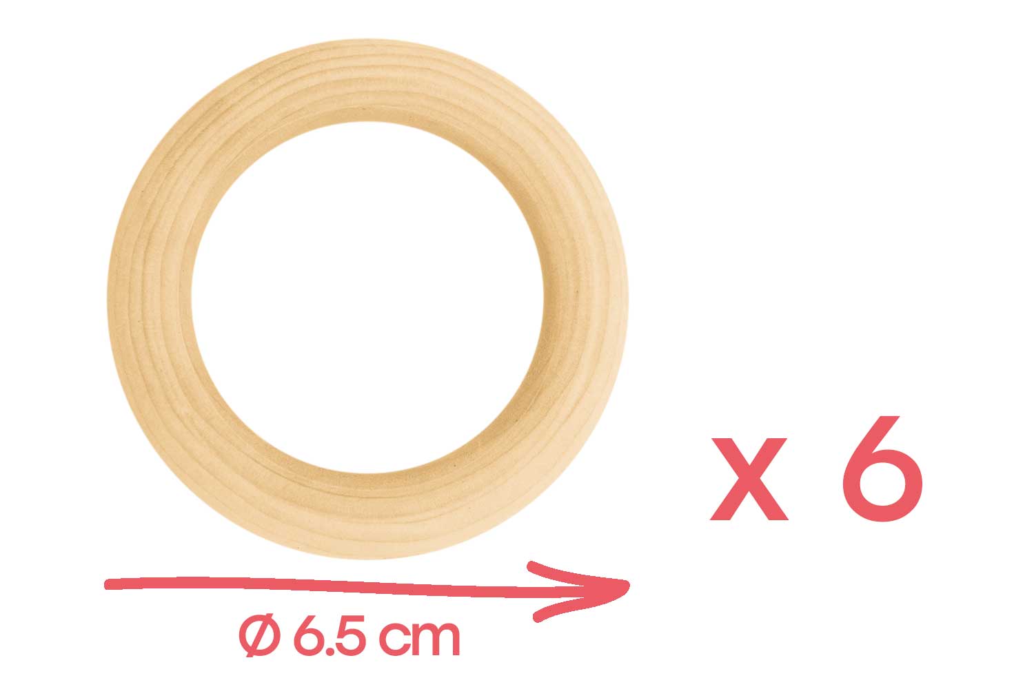 Anneaux en bois naturel ø 6,5 cm - 6 pièces