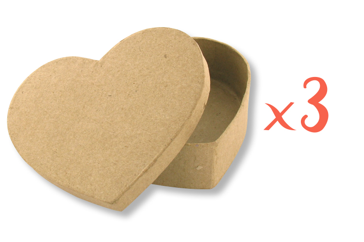 Boîtes cœur 13 x 10 cm - H : 3,5 cm - Lot de 3