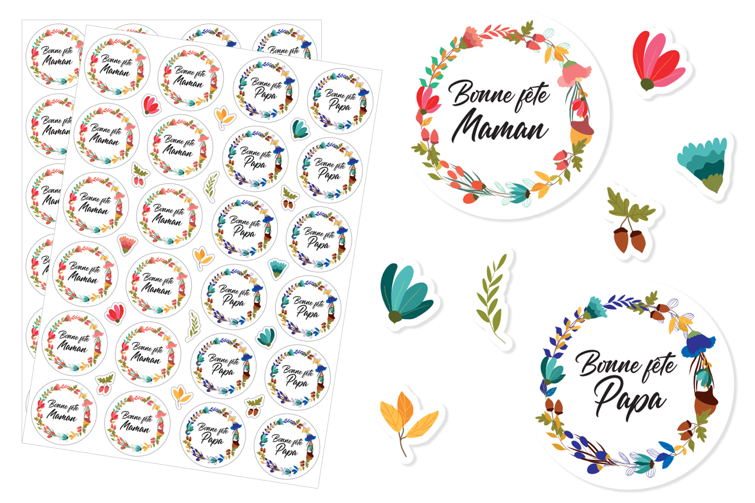 Etiquettes cadeaux Maman Papa - 48 stickers
