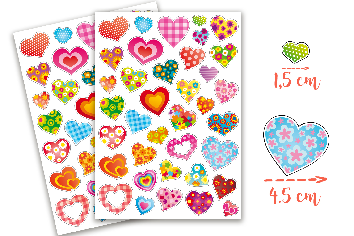 Gommettes coeurs colorés - 74 pcs - 2 planches (74 gommettes)