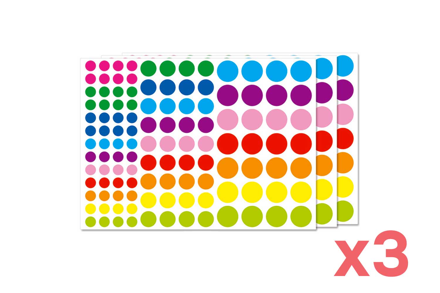 Gommettes rondes vives - 3 sets (1044 gommettes)