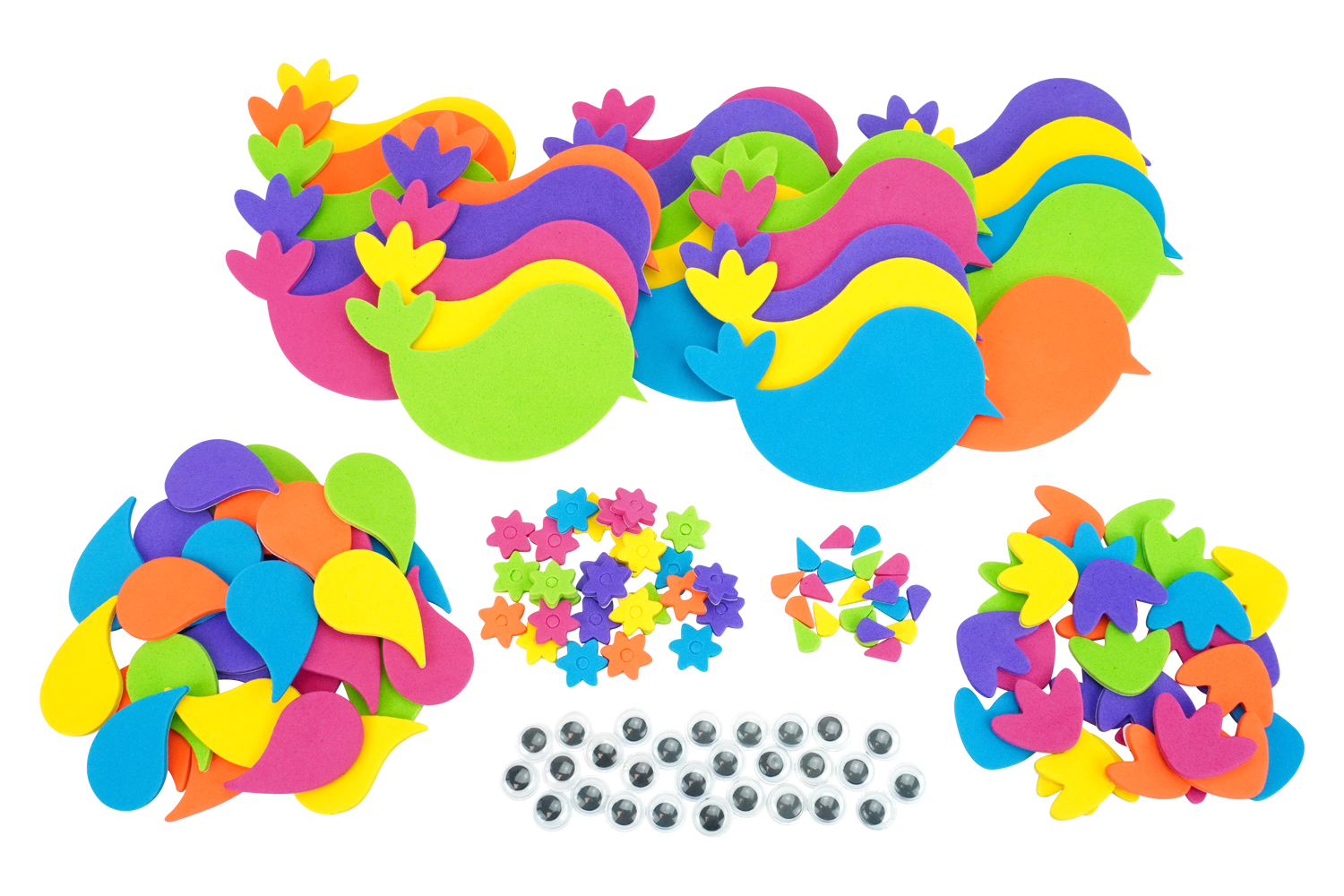 Kit stickers oiseaux - 30 oiseaux + 30 yeux mobiles adhésifs