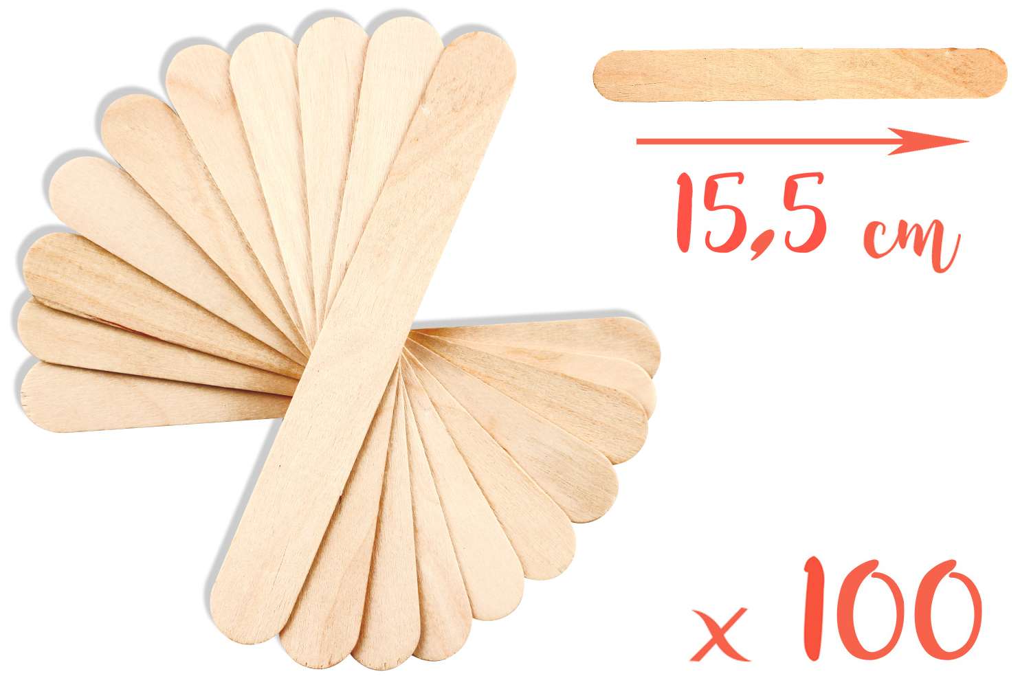 Maxi bâtonnets en bois naturel - 100 pièces
