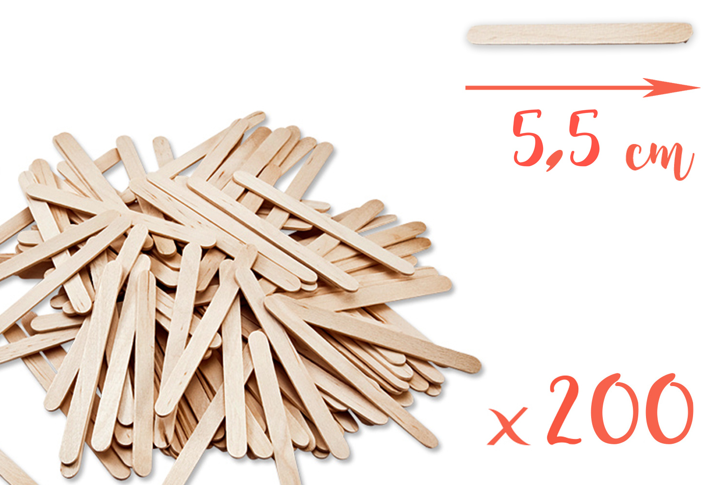 Bâtons d'esquimaux en bois (5,5 cm) - 200 pièces