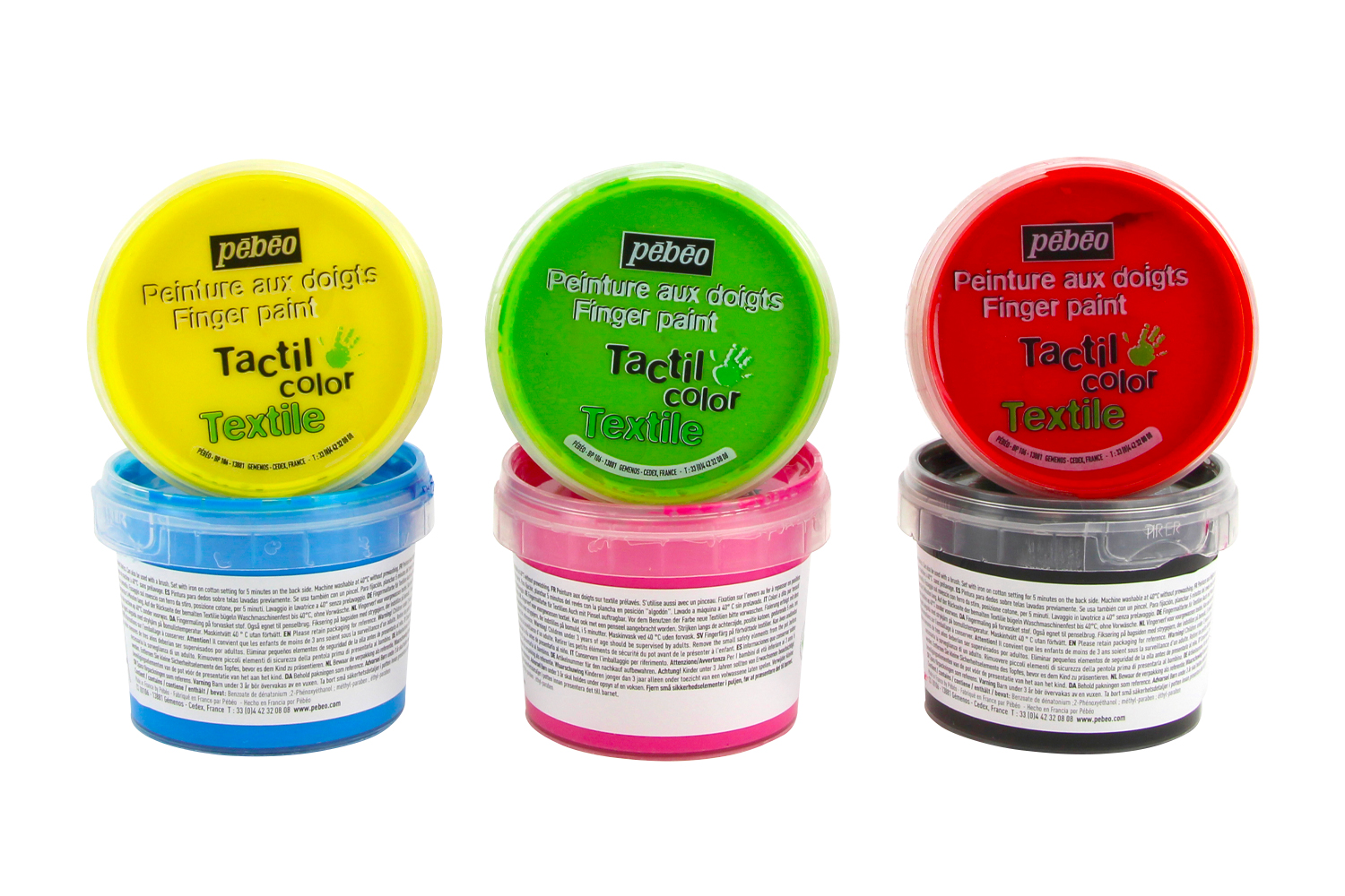 Peinture à doigts Pébéo textile, 100 ml - 6 couleurs