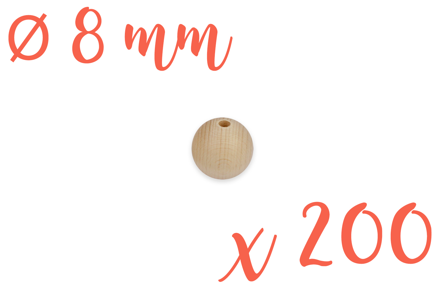 Perles bois 0,8 cm / Ø trou 2 mm - 200 perles