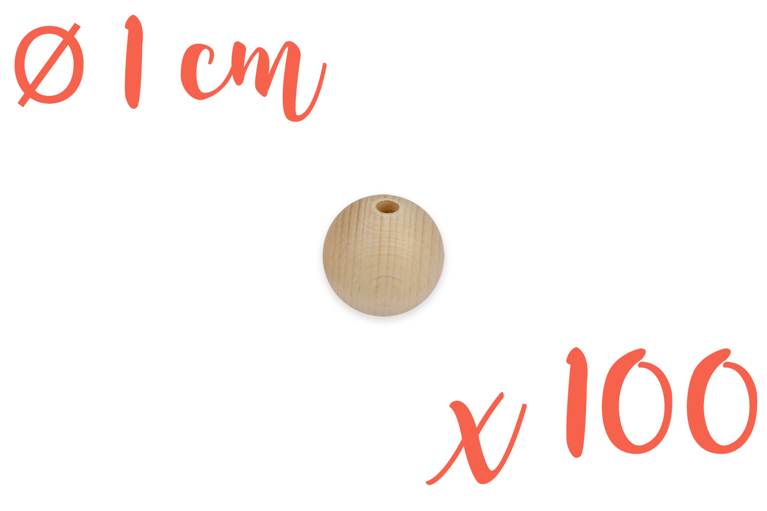 Perles bois 1 cm / Ø trou 3 mm - 100 perles