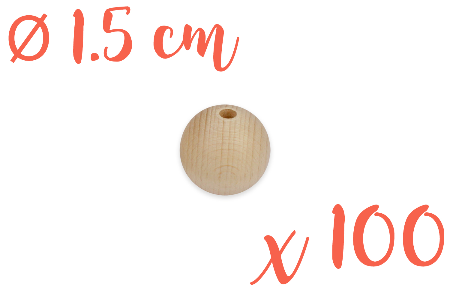 Perles bois 1,5 cm / Ø trou 3,5 mm - 100 perles