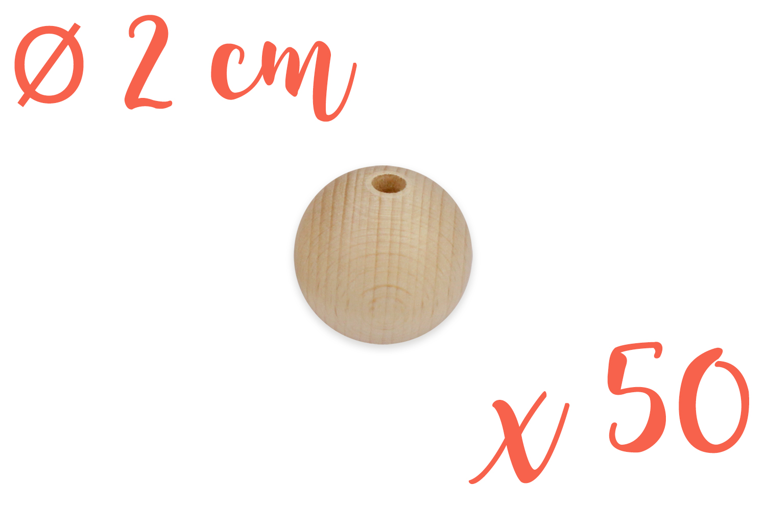 Perles bois 2 cm / Ø trou 3,5 mm - 50 perles