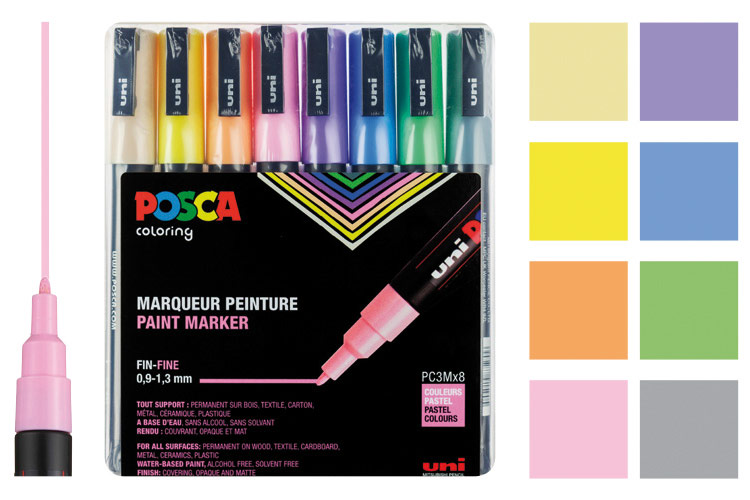 Marqueurs Posca PC3M - 8 couleurs pastel