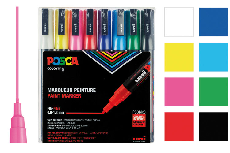 Posca PC3M pointes fines - 8 feutres couleurs vives