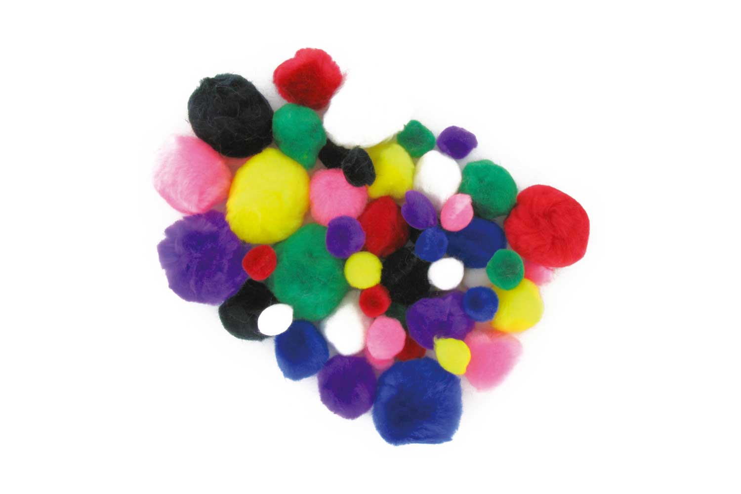 Pompons colorés  (tailles : 1,5 cm - 2,5 cm - 3,5 cm) - 48 pièces