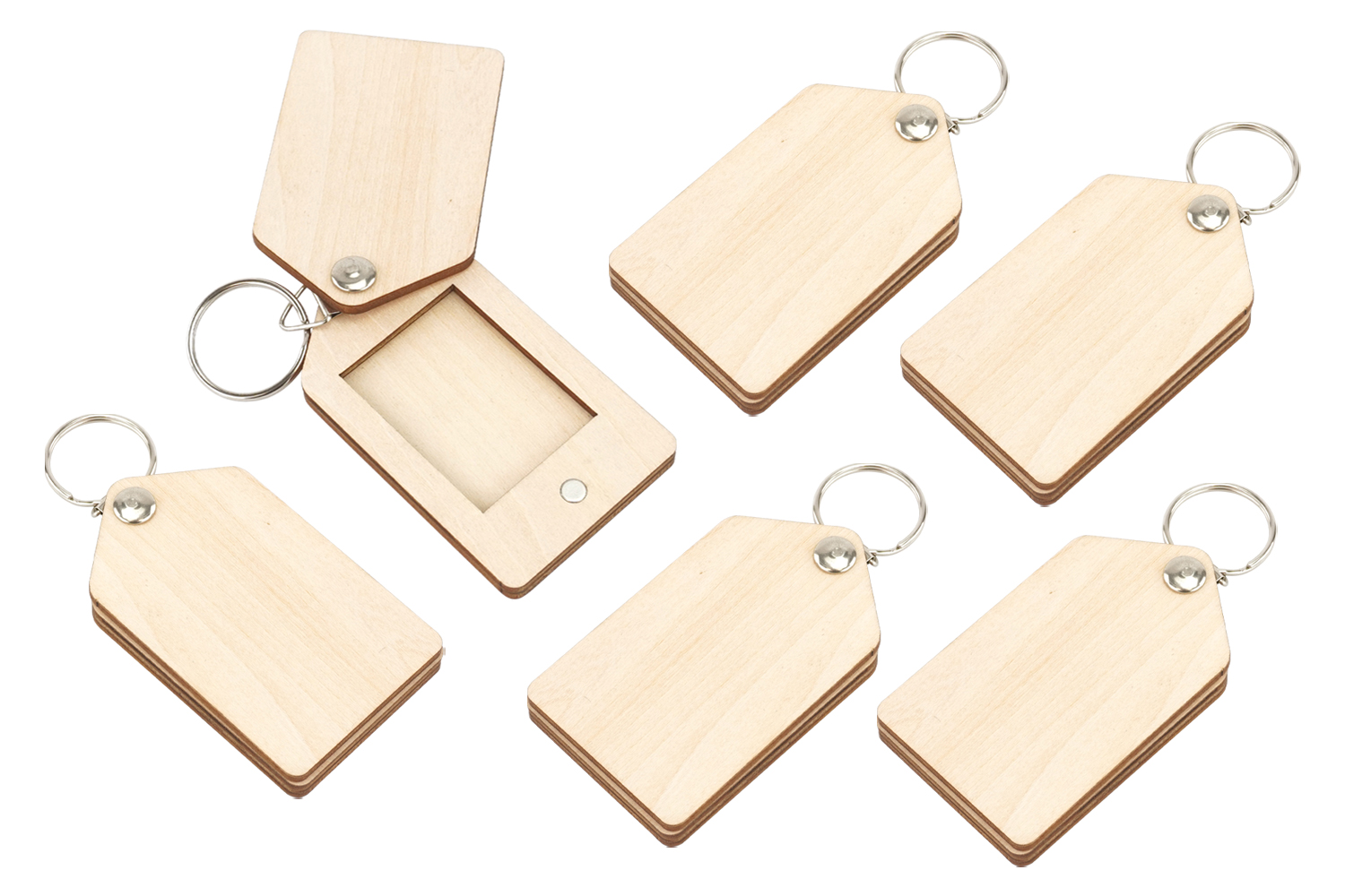 Porte-clés photo d'identité en bois - 6 pièces