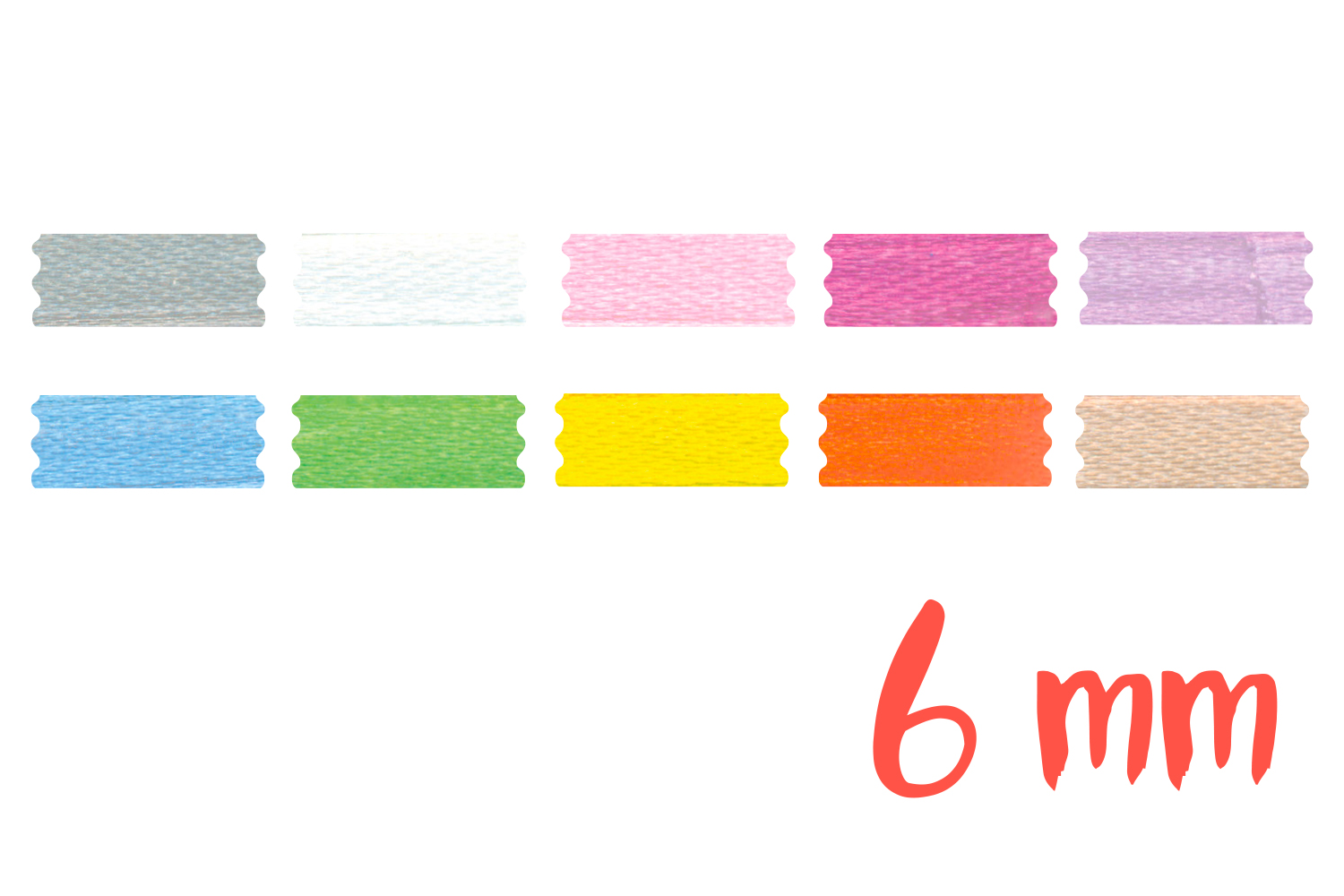 Rubans en satin (largeur 6 mm), 10 couleurs - 3 mètres/couleur, soit 30 mètres au total