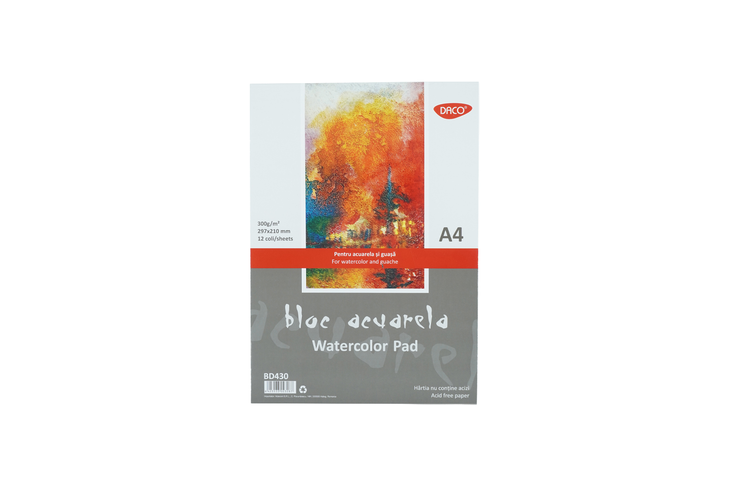 Set de 12 feuilles de papier aquarelle - A4 - 300 GSM
