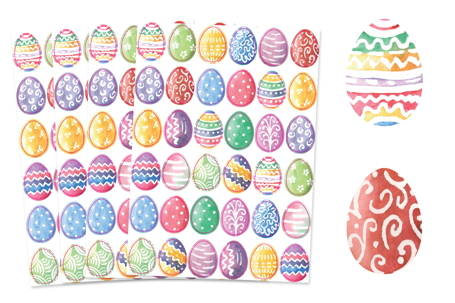 Gommettes œufs de Pâques aquarelle - 1 set (144 gommettes) 