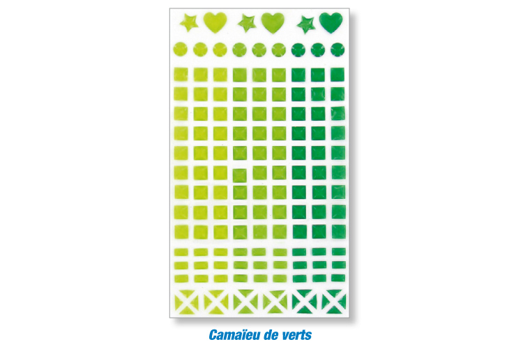 Mosaïques en plastique adhésives -  1 planche Camaïeu vert