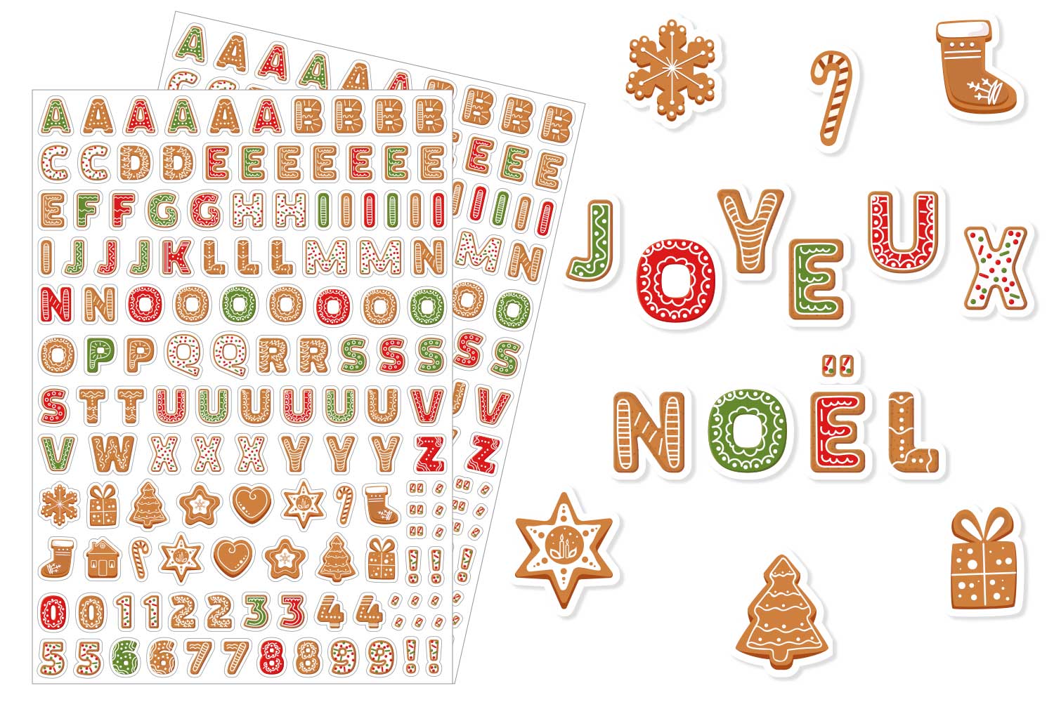 Gommettes de Noël “Lettres pain d'épices” - 2 planches (250 gommettes)