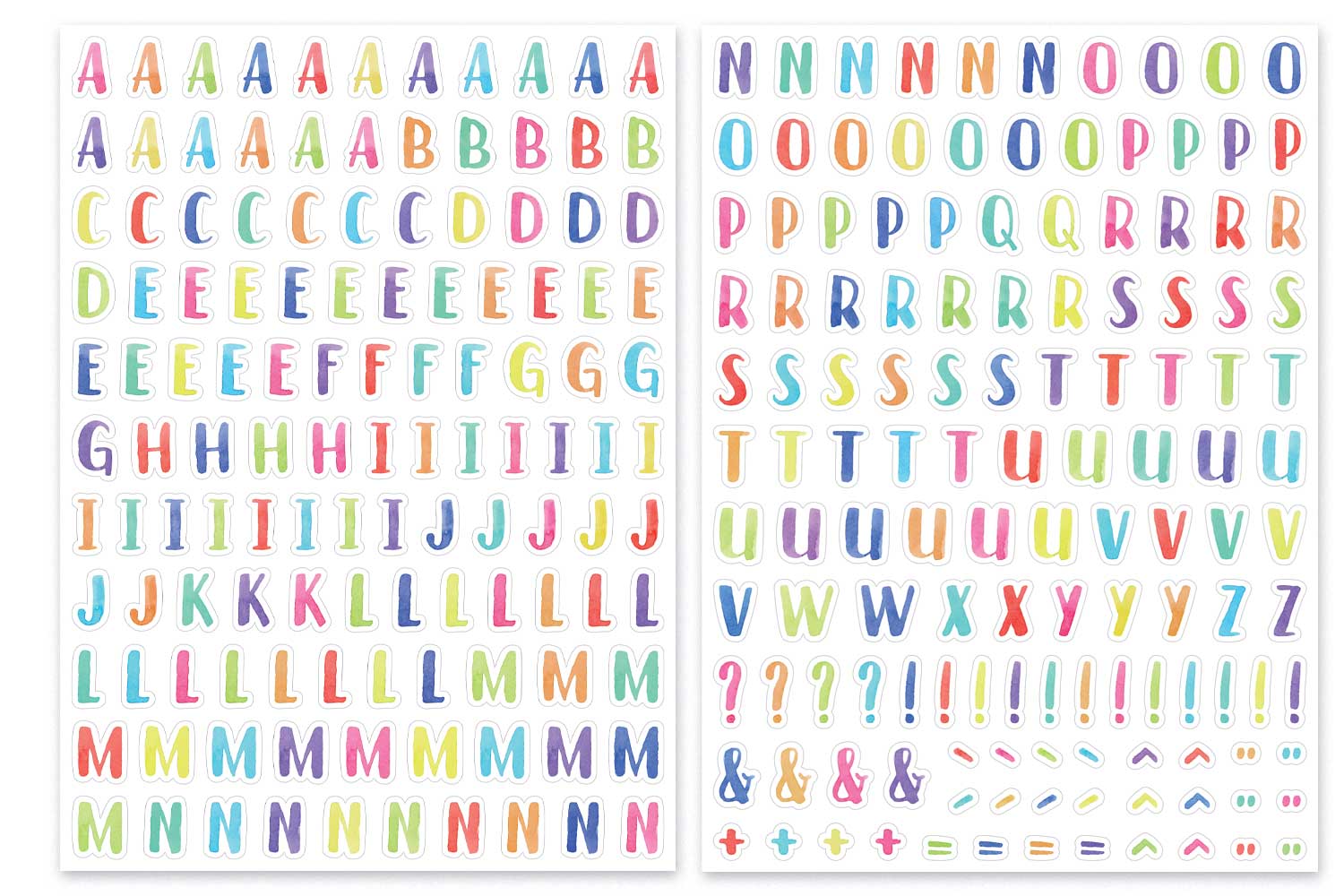 Gommettes lettres aquarelle - 1 set (2 planches)