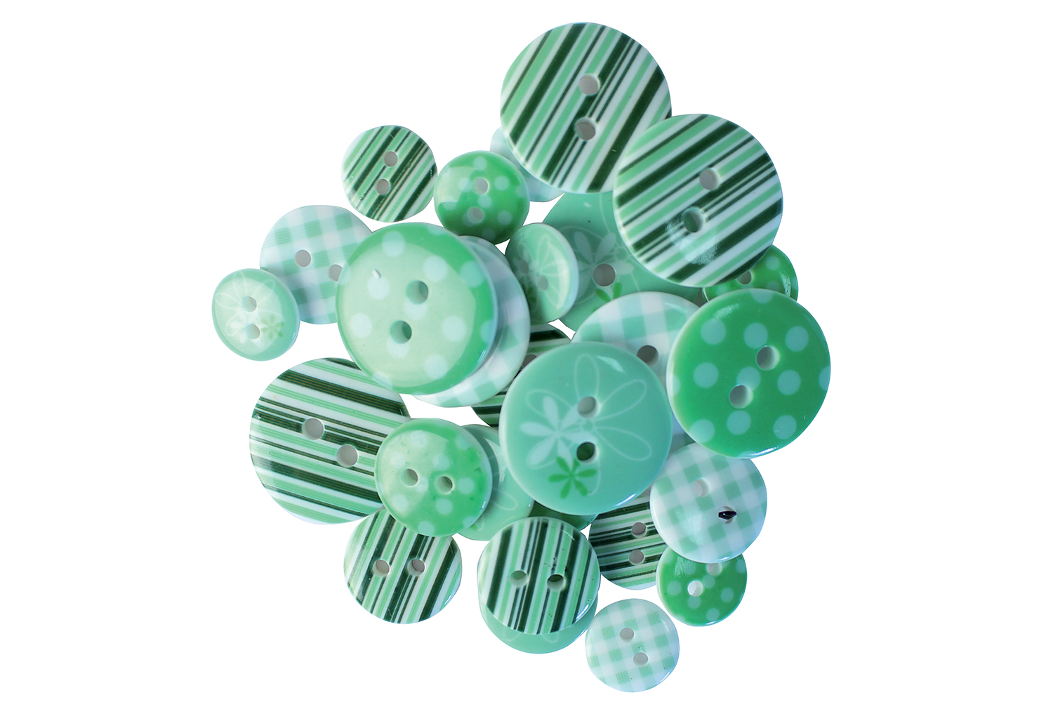 Boutons à motifs camaïeu vert - Set de 28