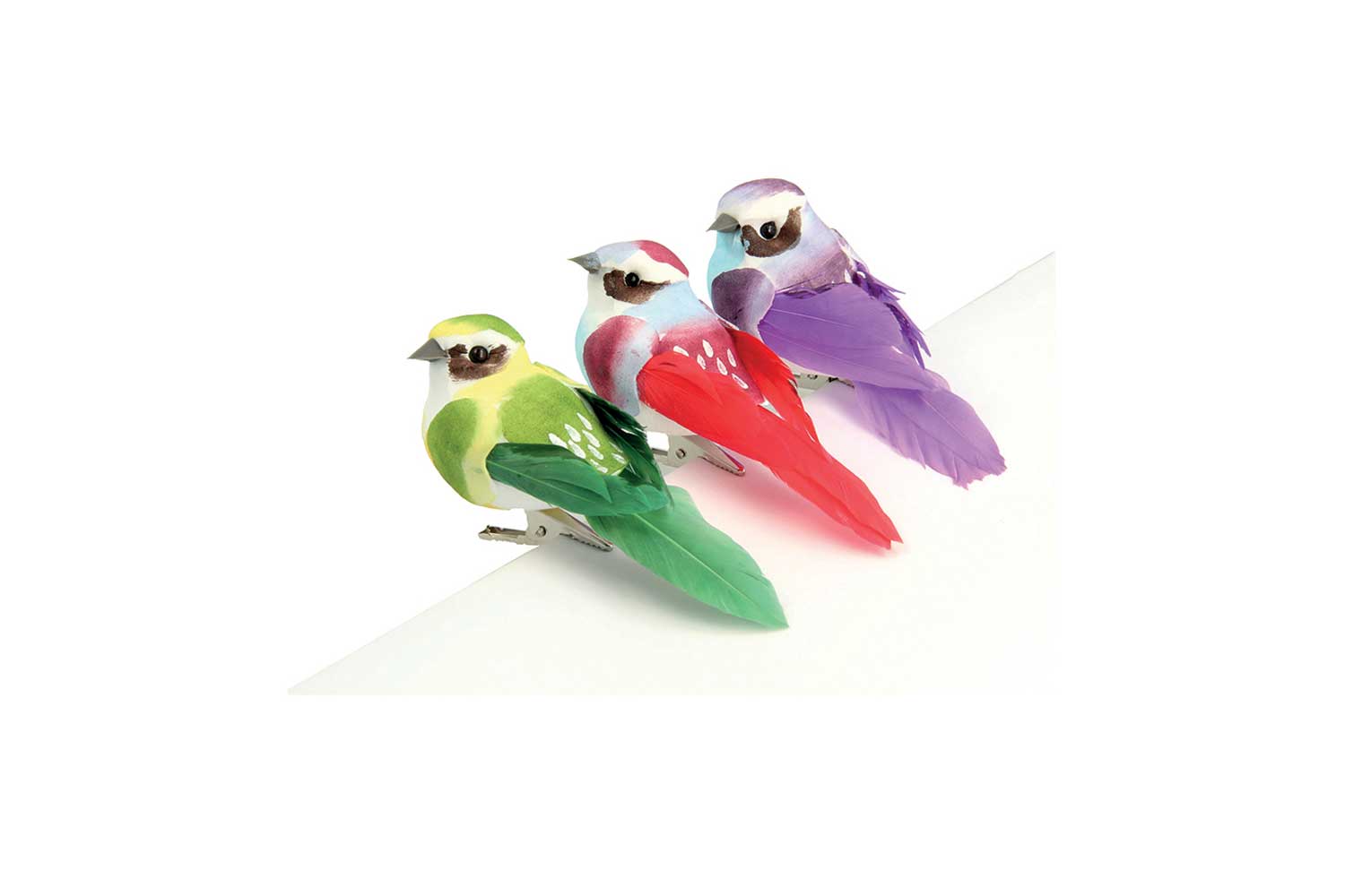 Oiseaux colorés sur pince - Set de 3