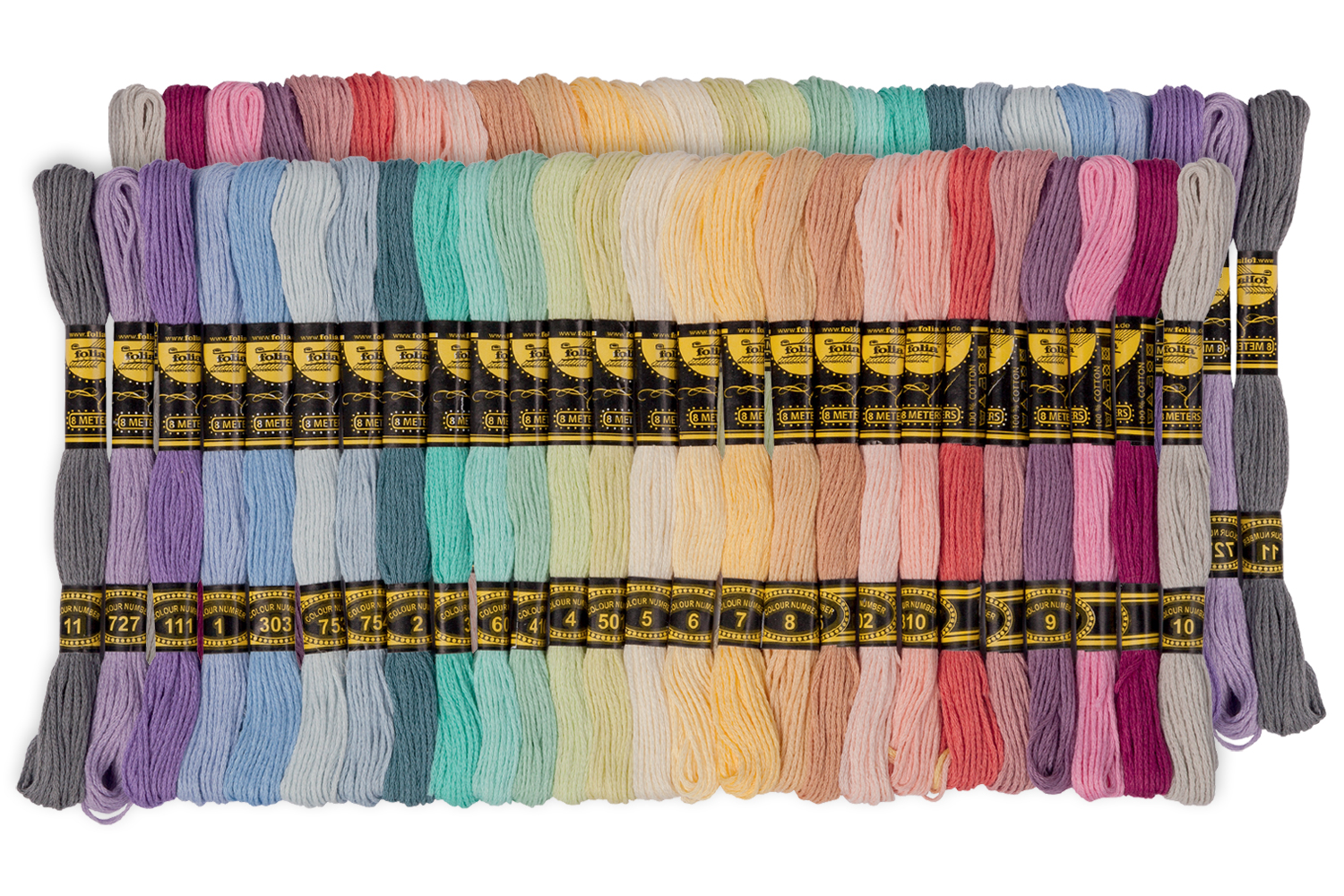 Échevettes de fils coton - 52 bobines pastel