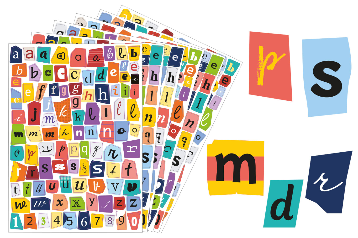 Gommettes alphabet magazine minuscules - 6 planches
