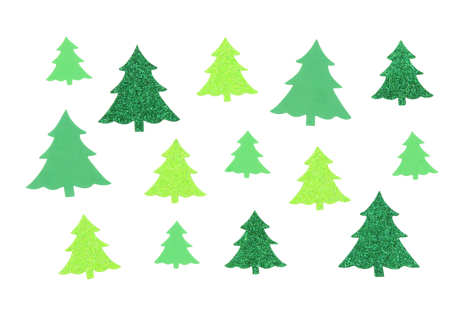 Sapins adhésifs caoutchouc mousse pailleté - Set de 60