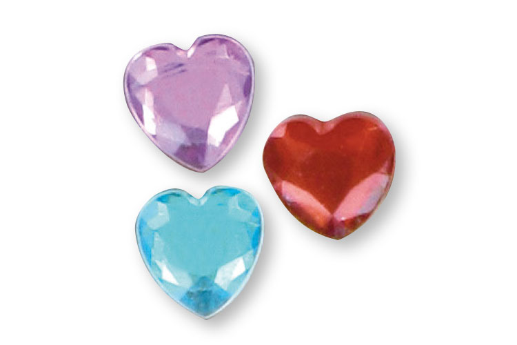 Mini strass coeurs colorés - 72 strass adhésifs