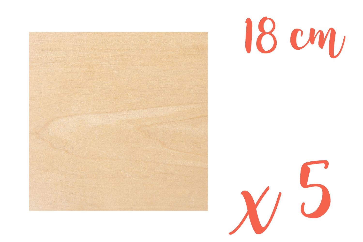Support bois carré 18 x 18 cm (Epaisseur : 3 mm) - 5 pièces
