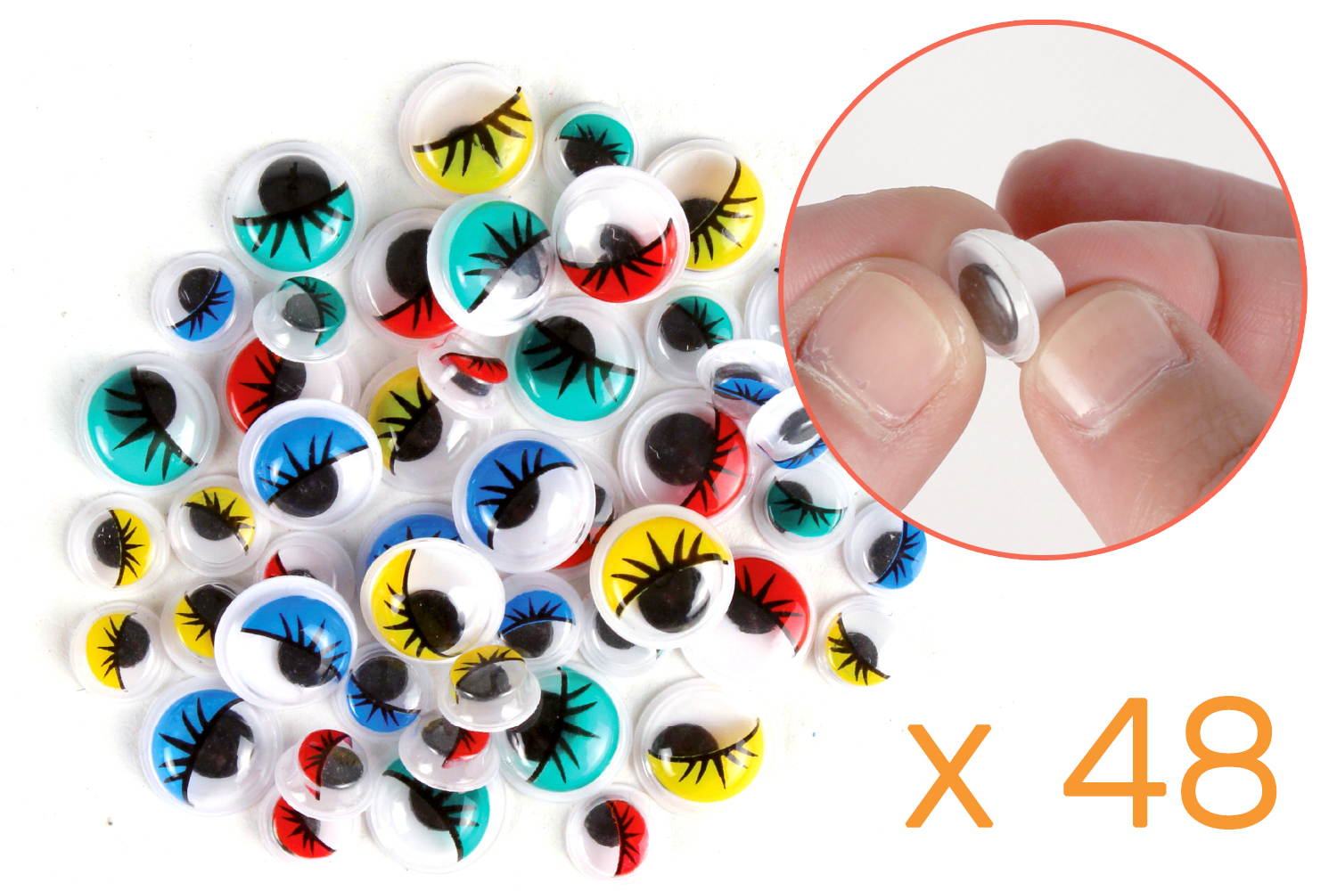 Yeux mobiles adhésifs colorés Ø 5 mm et 10 mm - 48 yeux