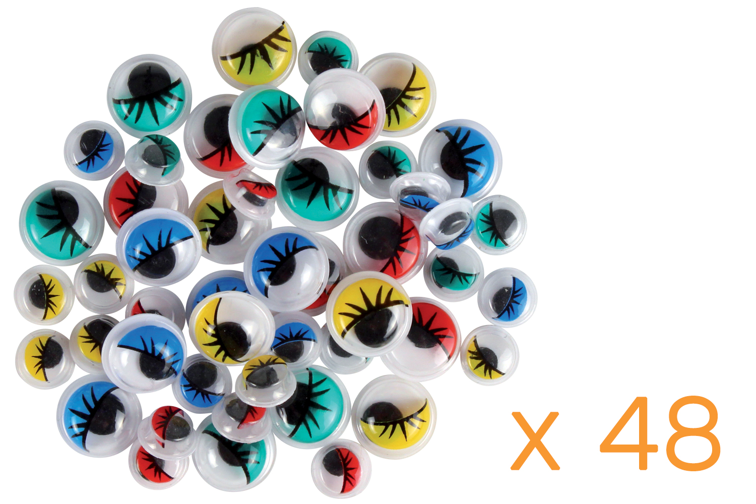 Yeux mobiles colorés Ø 5 mm et 10 mm - 48 yeux