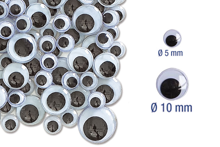 Yeux mobiles noirs : Ø 5 mm ( x 20) et 1 cm ( x 20 ) - 40 yeux