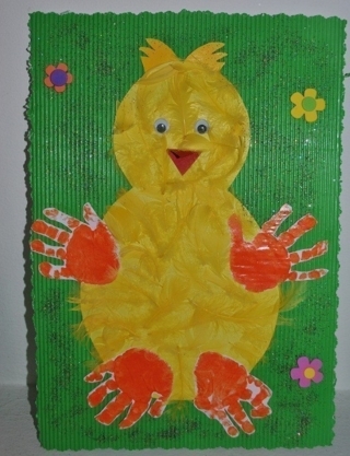 poussin avec empreintes de mains - Pâques, Noël - 10doigts.fr