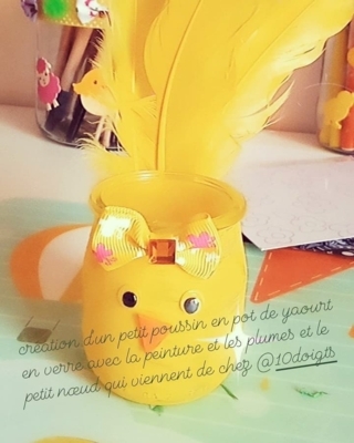 Création d'un petit pot de yaourt en poussin - Pâques, Noël - 10doigts.fr