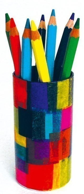 Pot à crayons - Vernis collage papiers, serviettes - 10doigts.fr