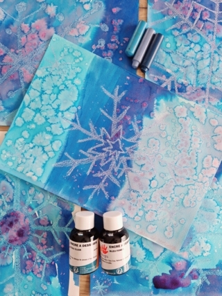 Flocon d'hiver à l'encre et gros sel. - 10doigts.fr