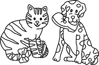 Chat et chien 02 - Coloriages animaux - Coloriages - 10doigts.fr