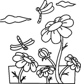 Fleurs et libellules 01 - Coloriages fleurs, fruits et légumes - Coloriages - 10doigts.fr