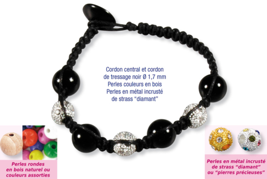 Shamballas... avec perles en bois + perles métal avec strass diamant -  - 10doigts.fr