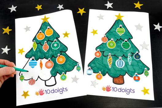 Coloriage et collage Sapin de Noël - Activités manuelles cartes de Noël – 10doigts.fr - 2