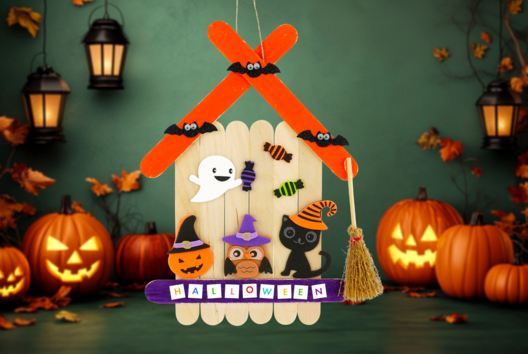 Maison hantée Halloween en bâtonnets - Activités manuelles Halloween – 10doigts.fr - 2