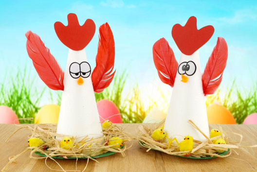 Activite Enfant Paques Poule Polysyrene - Activités manuelles DIY Pâques - 10doigts.fr