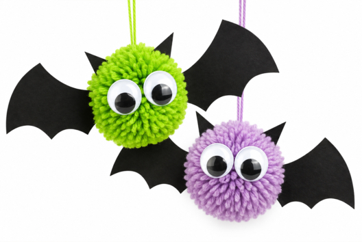 activité halloween chauve souris pompon - Activités manuelles Halloween - 10doigts.fr