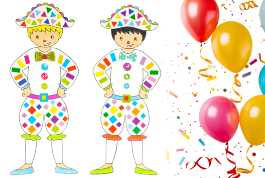 arlequin activité enfants gommettes carnaval - Activités manuelles Carnaval, Mardi gras - 10doigts.fr - 2